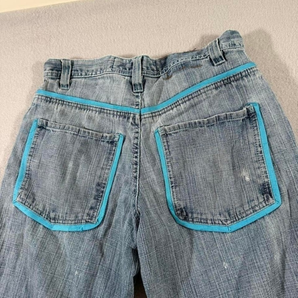 Y2K Evolution Blue Denim Shorts Blue Embroidery Baggy‎ Skater Streetwear 32